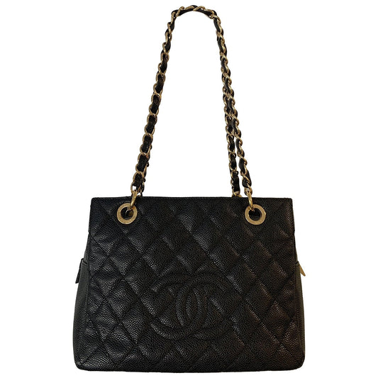 petite shopping tote black leather handbag Classic