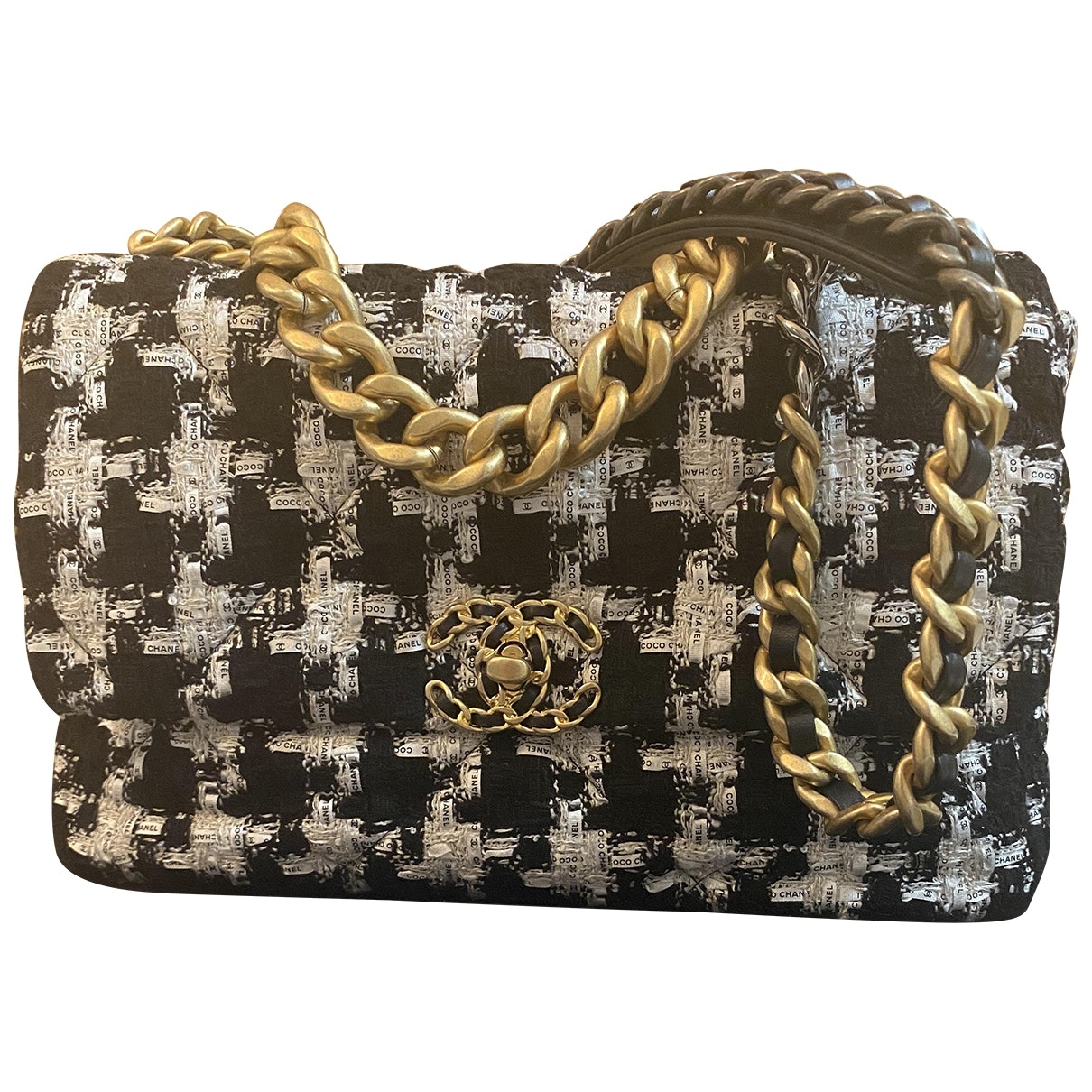 Chanel 19 black tweed handbag