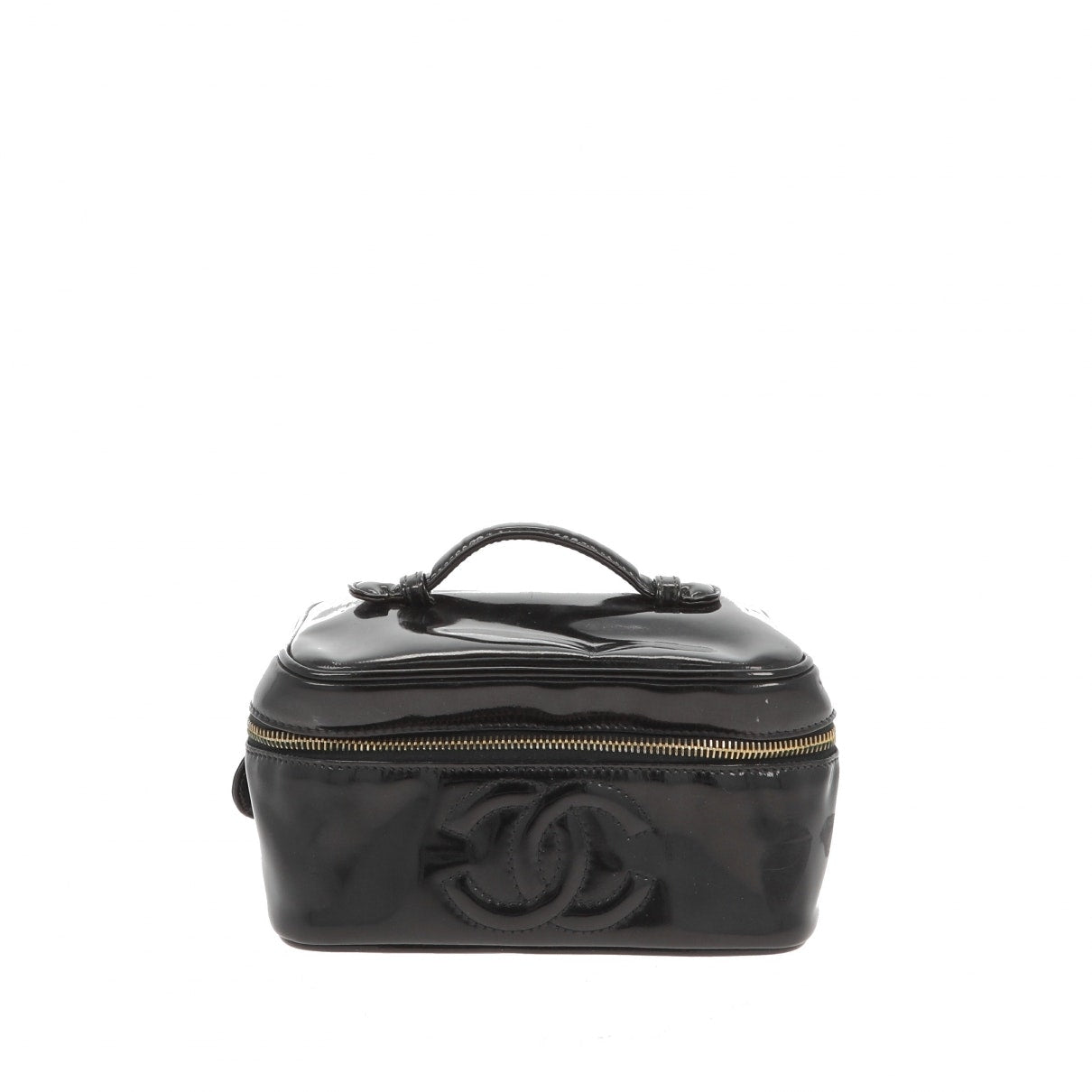 black patent leather travel bag Signature
