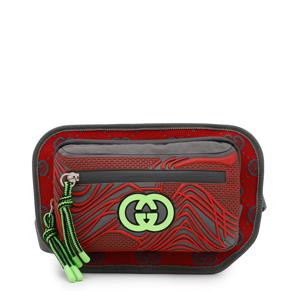 Gucci GGNylon Green752102 Rubber Red Gray Belt 2