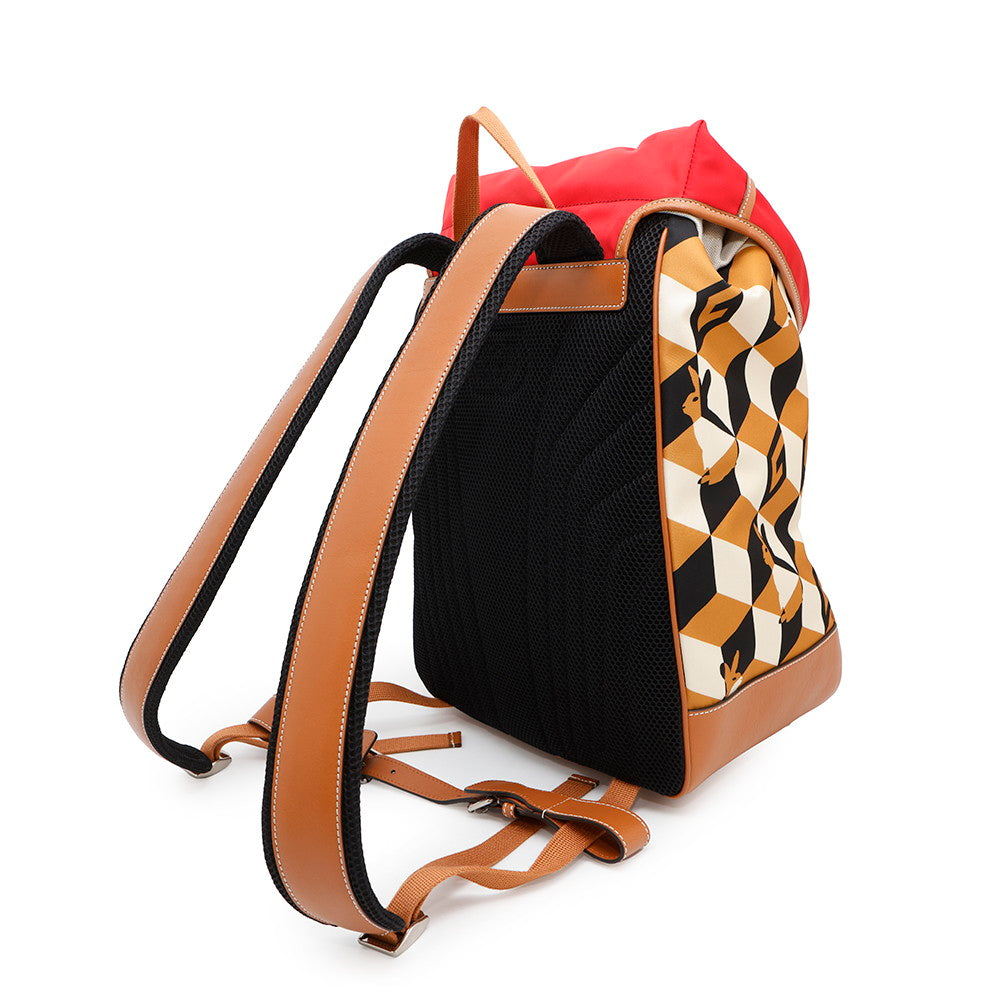 Gucci Interlocking G Rabbit Backpack Red696013 Leather Nylon Brown
