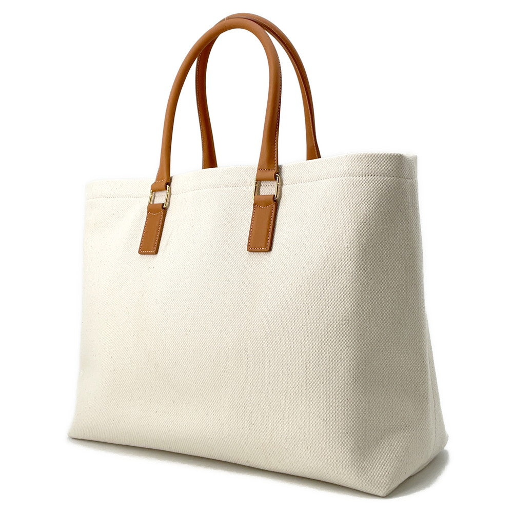 Horizontal Cabas Brown Handbag Leather Canvas Travel Bag