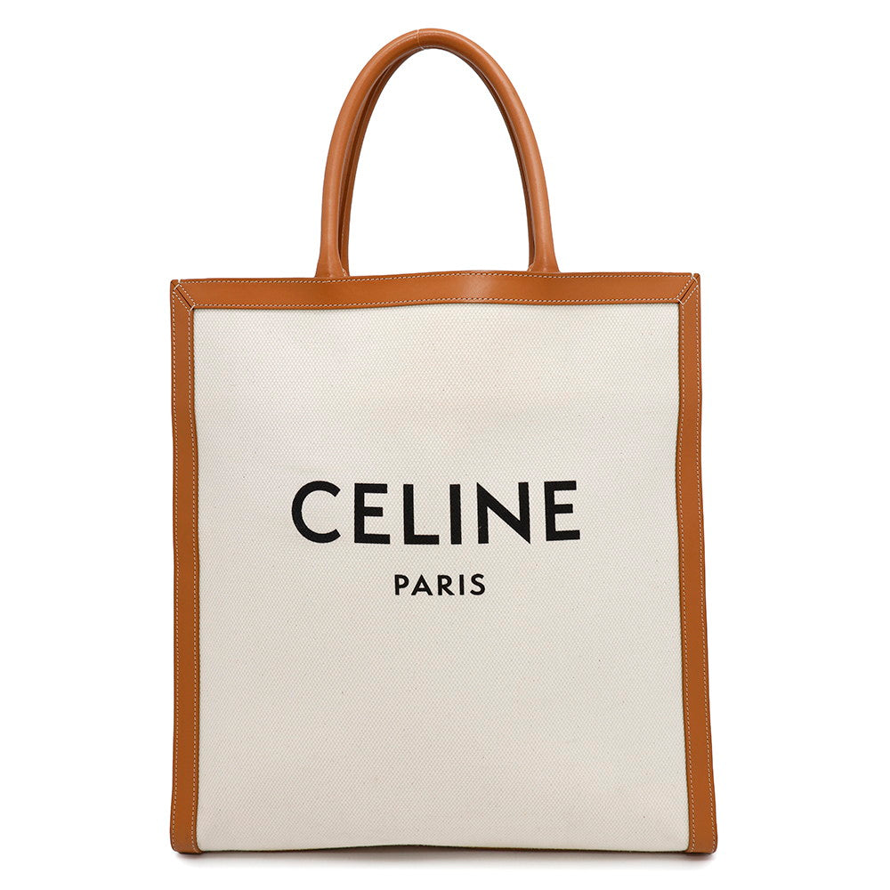 Vertical Cabas Natural Handbag Leather Canvas Travel Bag