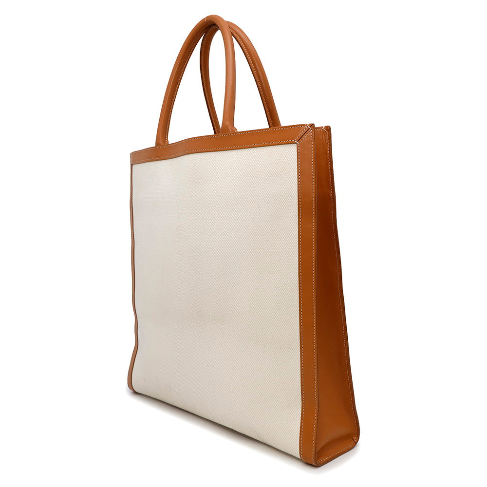 Vertical Cabas Natural Handbag Leather Canvas Travel Bag