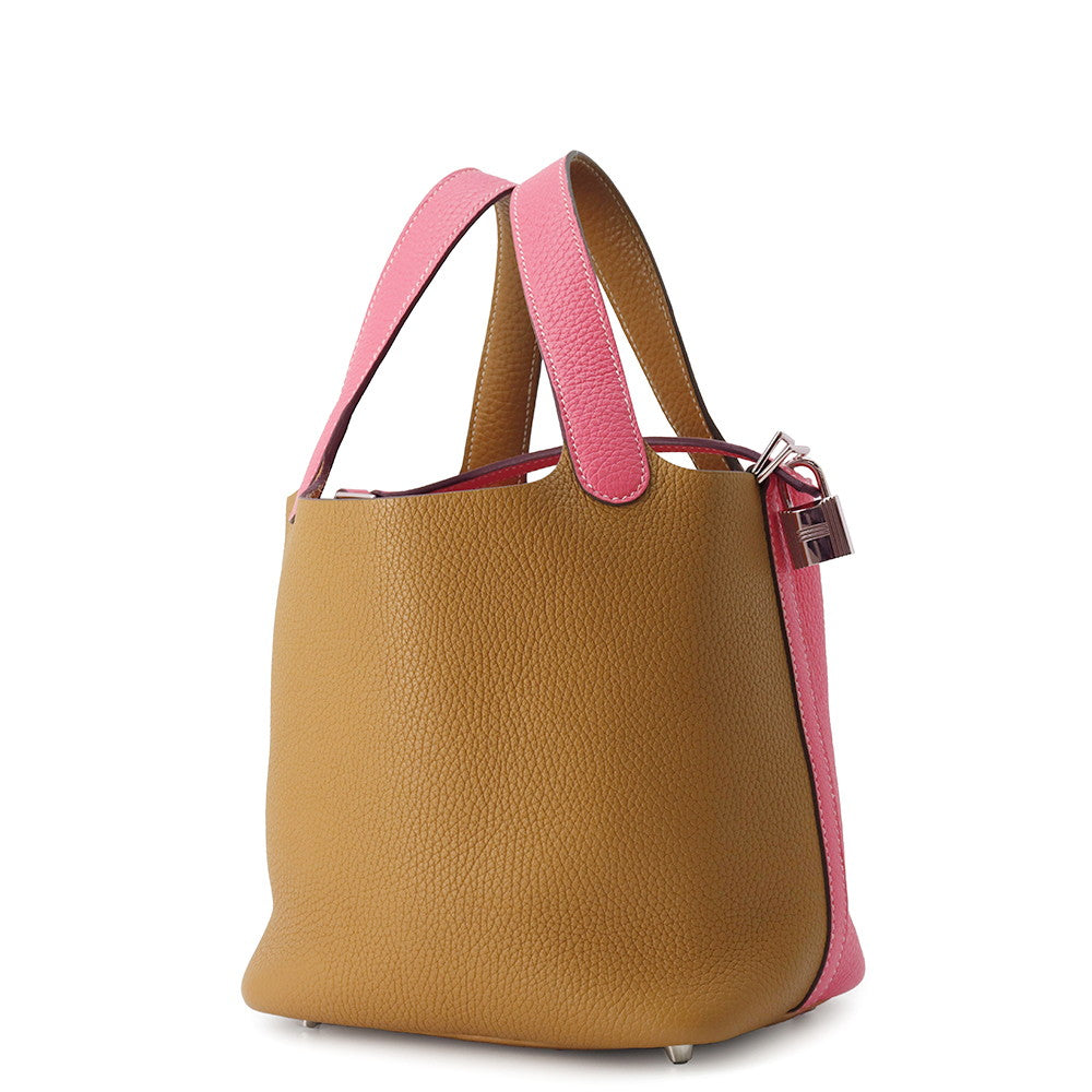 Picotin Lock Casaque Sesame Rose Azalee Taurillon Travel Bag