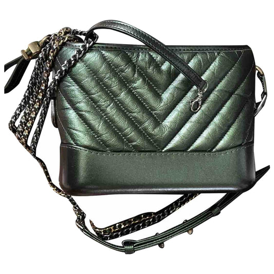Chanel gabrielle green leather handbag
