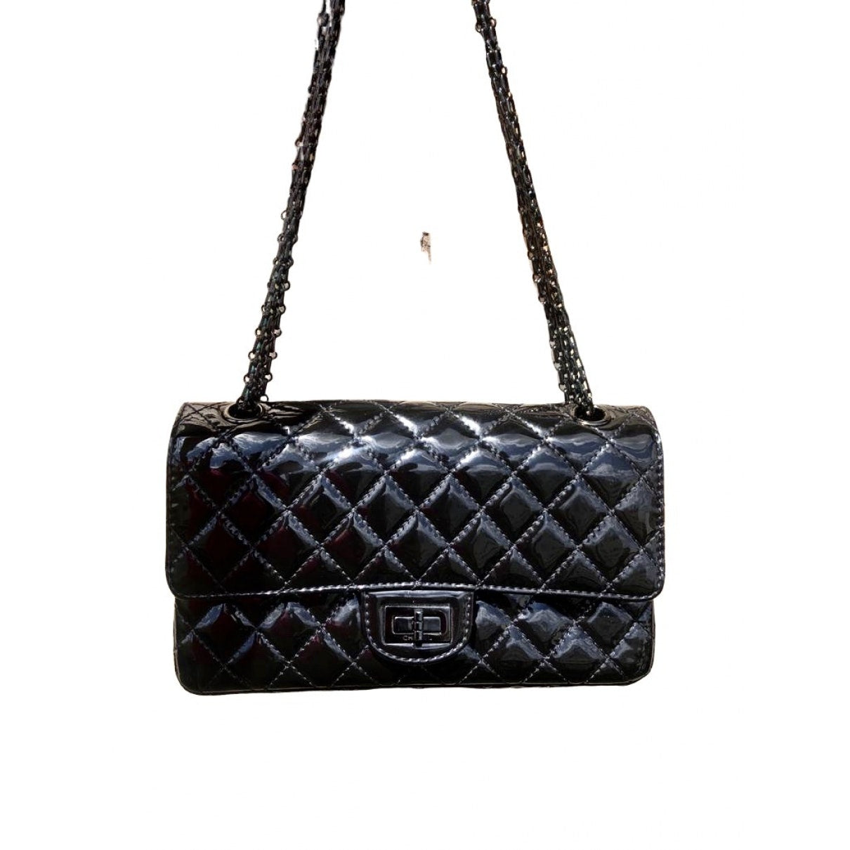 2.55 black patent leather handbag Signature