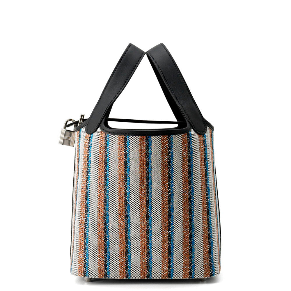 Picotin Lock Blanket Ecru Fauve Zanzibar Toile Leather Black Travel Bag