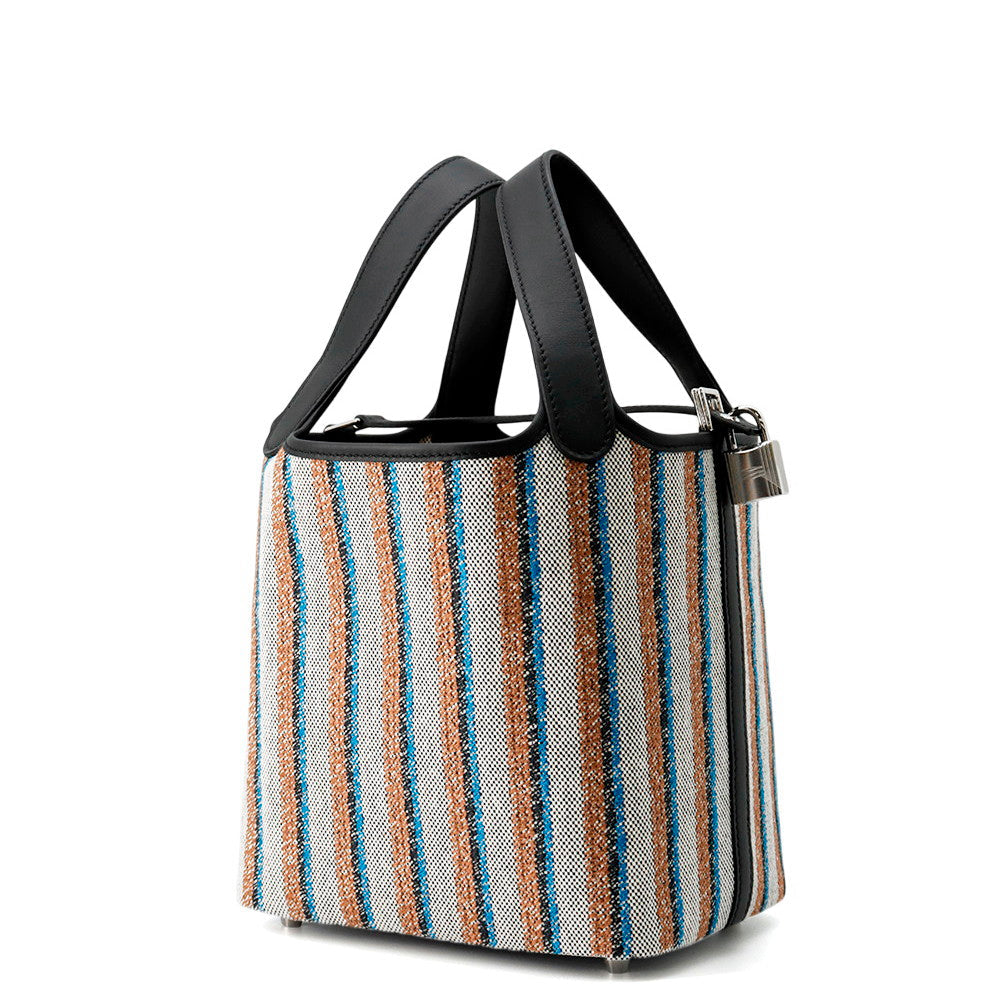 Picotin Lock Blanket Ecru Fauve Zanzibar Toile Leather Black Travel Bag