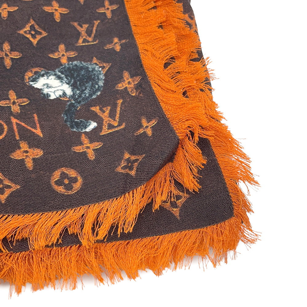 Louis Vuitton Stole・Catogram OrangeMP2265 Wool 61 Silk39 Brown Handbag