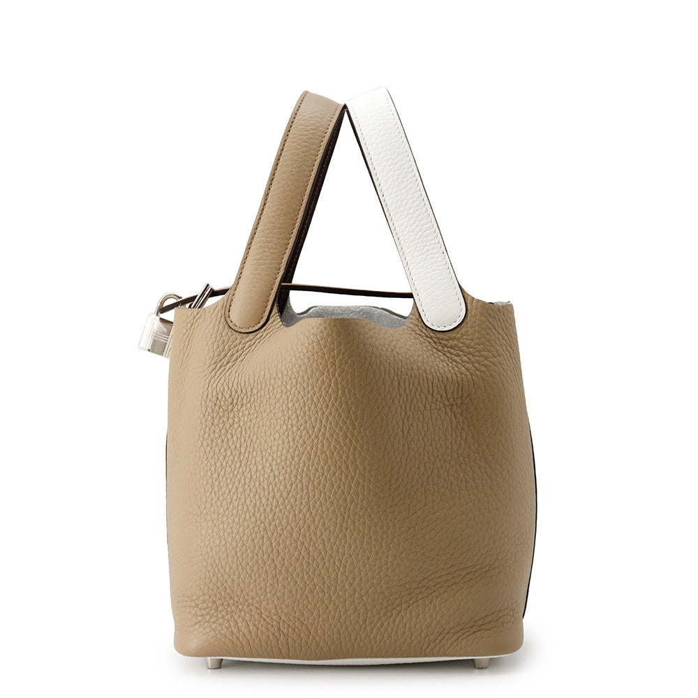 Picotin Lock Casaque Marfa New Macassar Taurillon Leather White Travel Bag