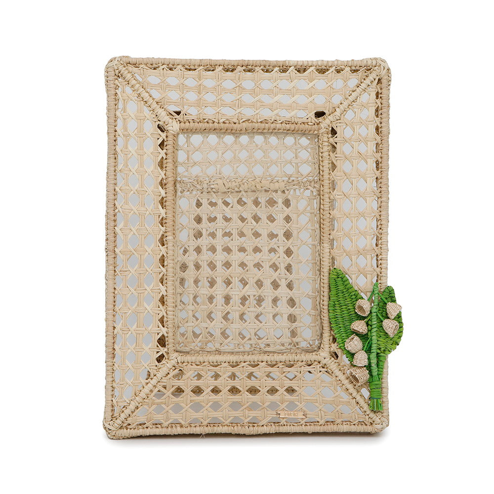 Dior Photo Frame Rattan Glass Handbag Beige Green Travel Bag