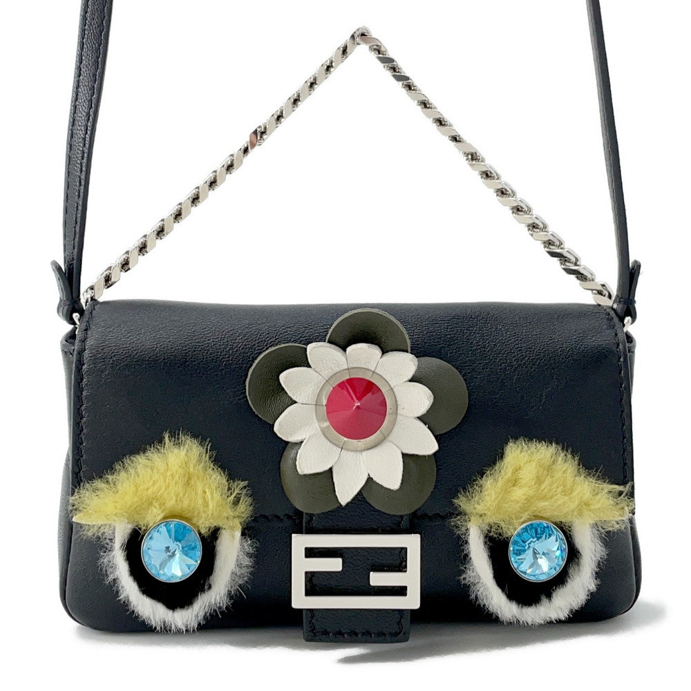 Fendi Monster Shoulder Black8M0354 Leather Micro Bucket Shoulder Bag