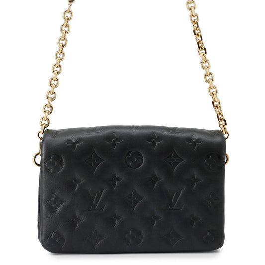 Louis Vuitton PochetteCoussin NoirM80742 Lamb ・Pattern Monogram Leather Clutch Bag