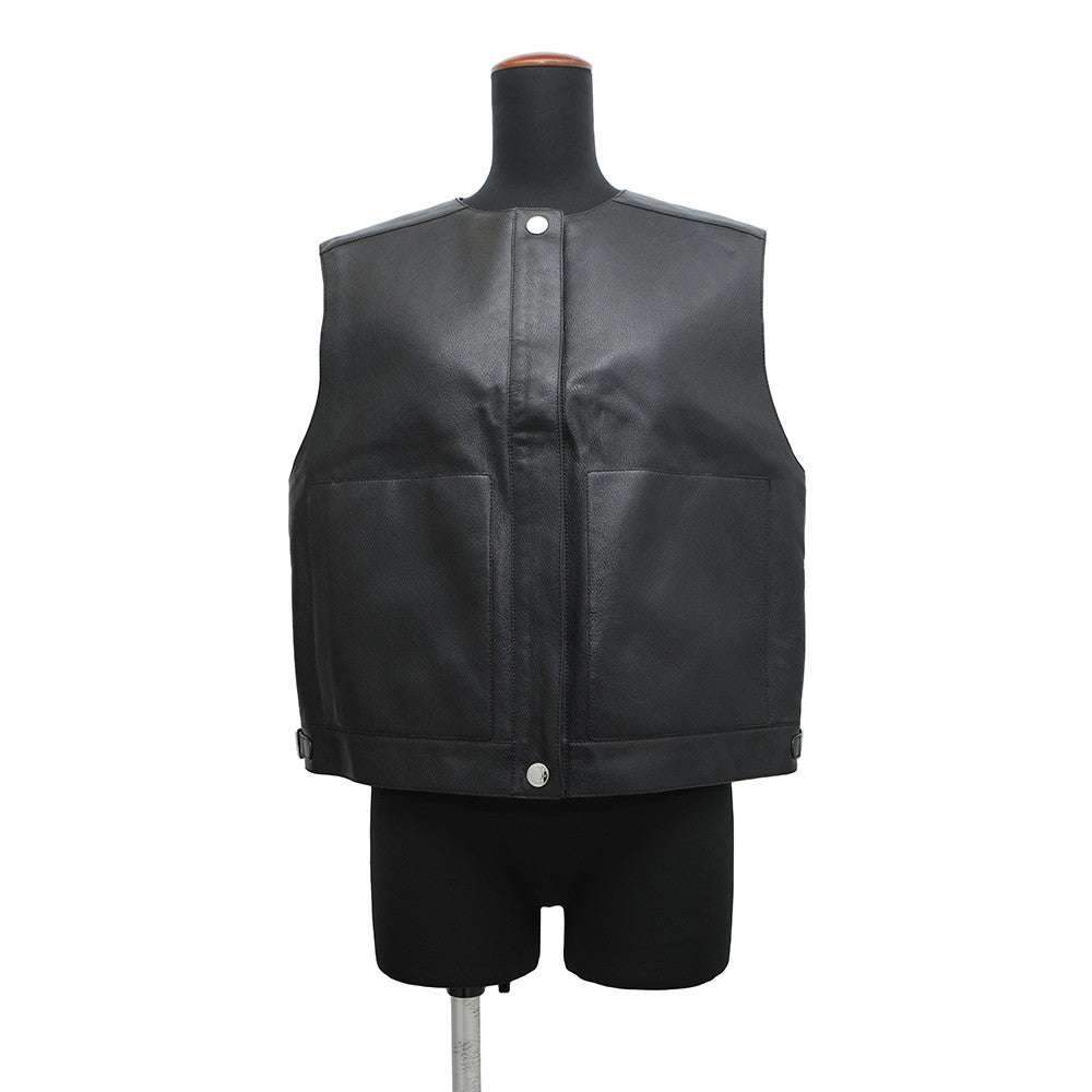 Serie Button Sleeveless Vest Size Goatskin Handbag Leather Black Travel Bag
