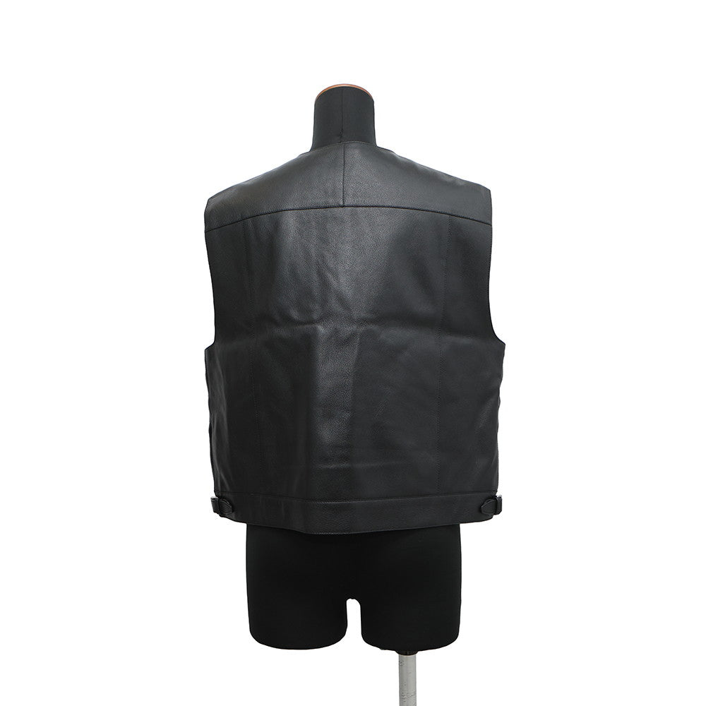 Serie Button Sleeveless Vest Size Goatskin Handbag Leather Black Travel Bag