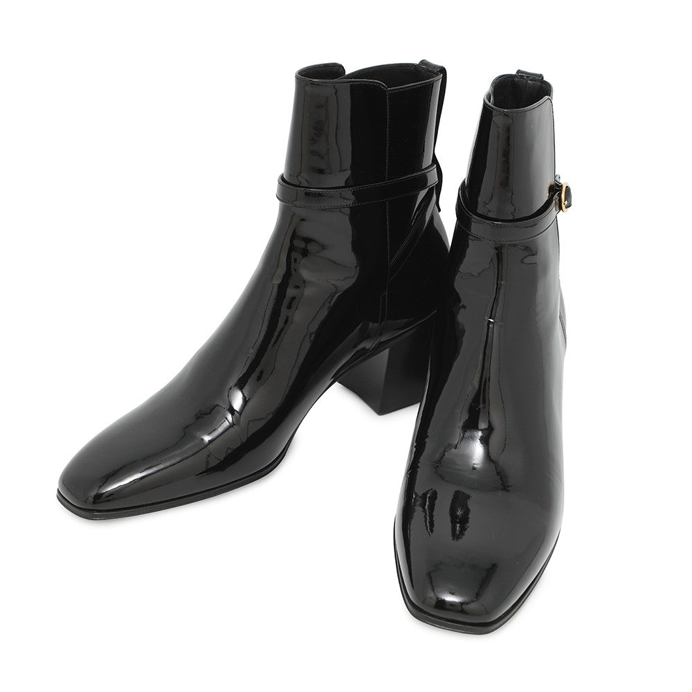YSL Saint Laurent Terry Heel EncreBoots Black709447 Leather Patent Shoes