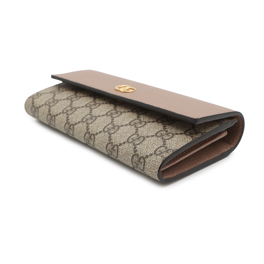 Gucci GG Supreme Double G Continental Leather Pink Wallet Case