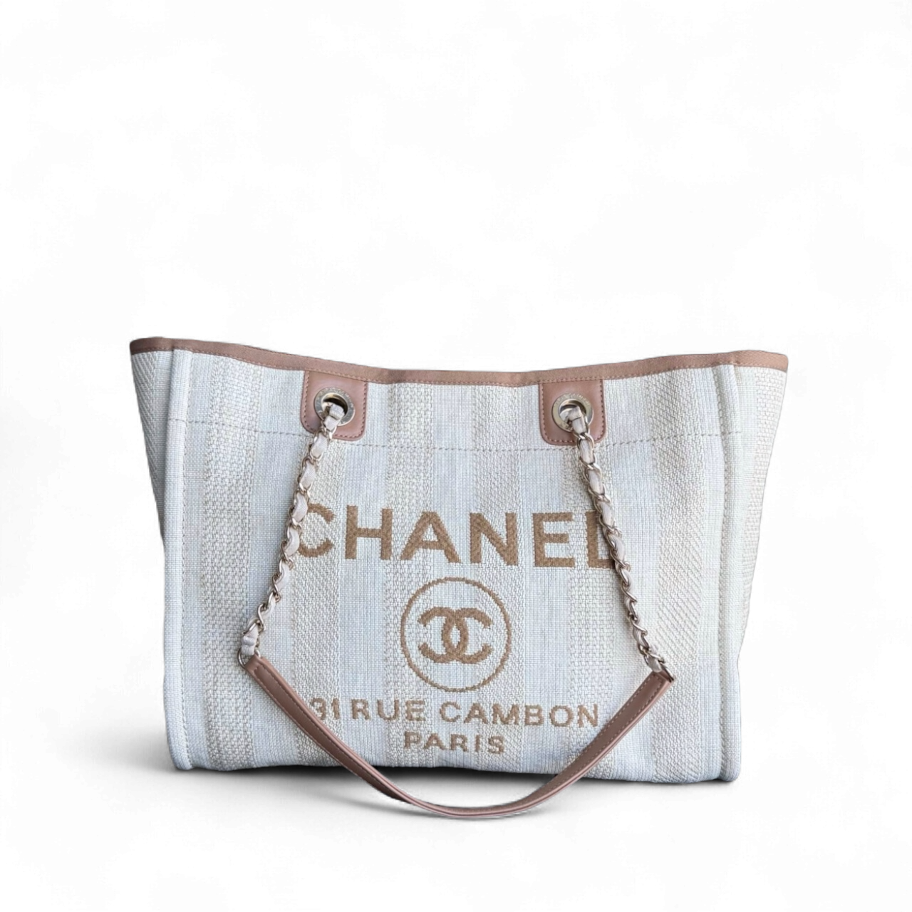 Chanel Deauville - Tote Yellow Hardware 29 Canvas Silver Tote Bag