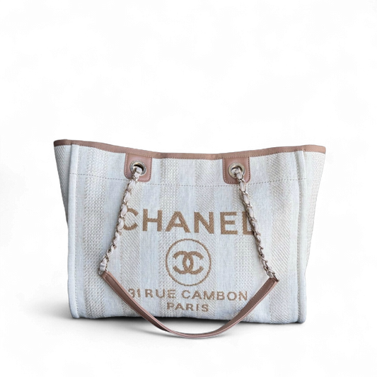 Chanel Deauville - Tote Yellow Hardware 29 Canvas Silver Tote Bag
