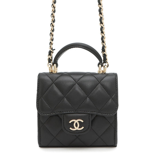 Chanel Matelasse Top Handle ChainClutch BlackAP2682 Lambskin Clutch Bag