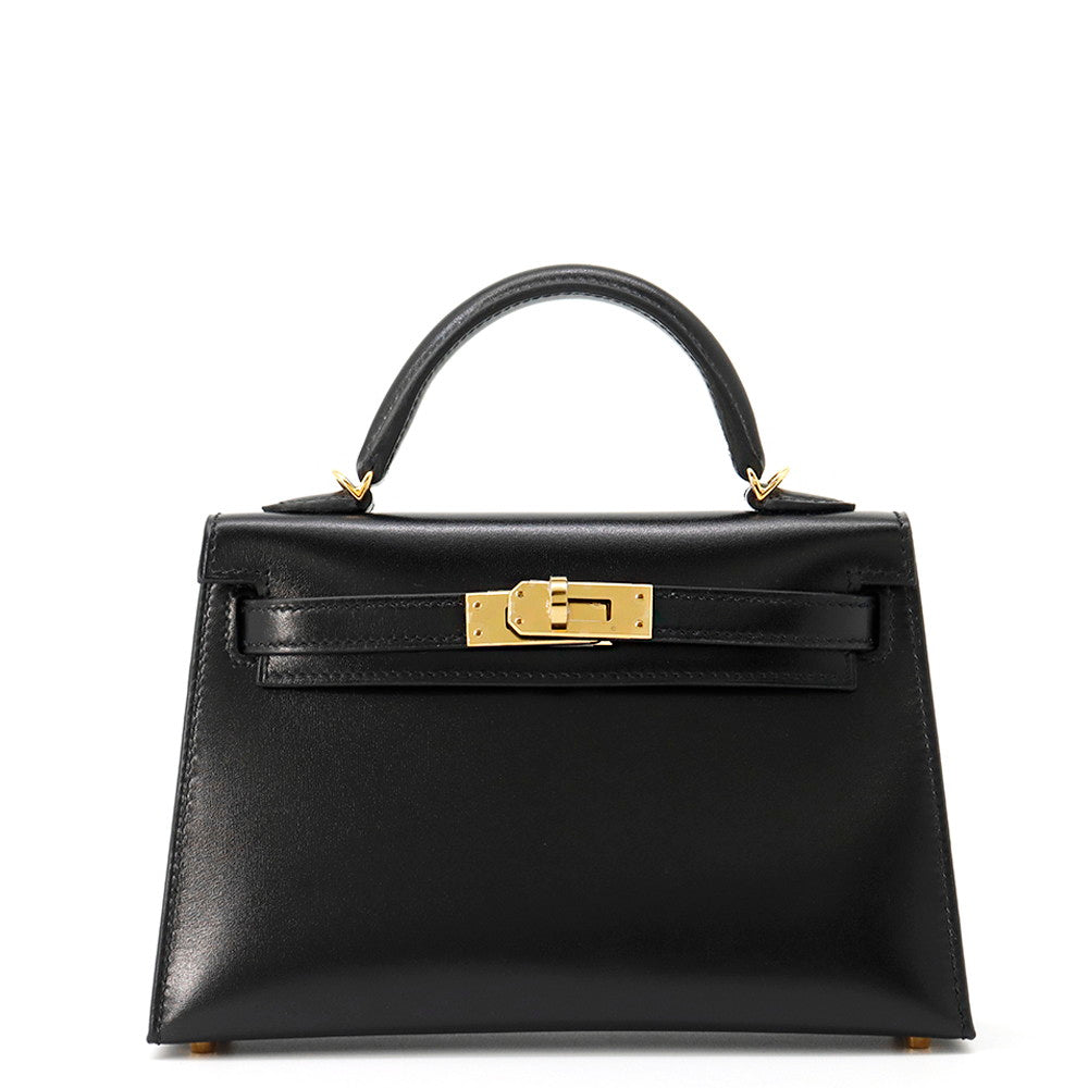 Kelly Box Calf Handbag Leather Black Travel Bag
