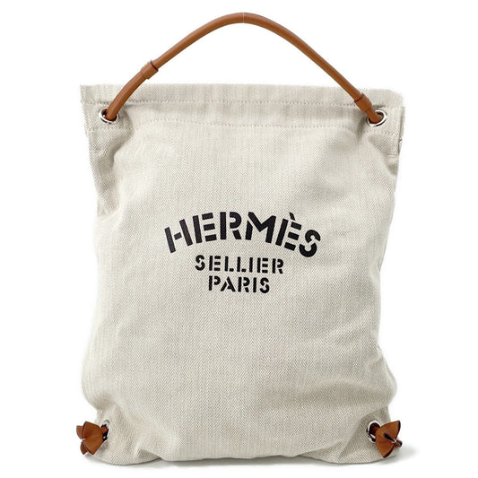 Aline Backpack Natural Toile Chevrons Barenia Handbag Leather Beige