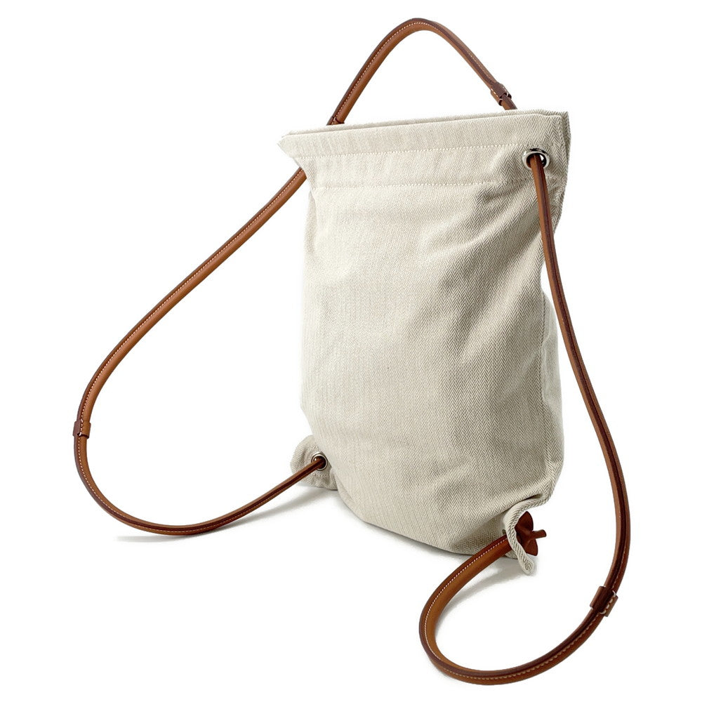 Aline Backpack Natural Toile Chevrons Barenia Handbag Leather Beige