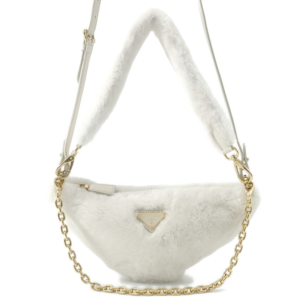 Triangle Way Shoulder Bag Bc Fur Leather White