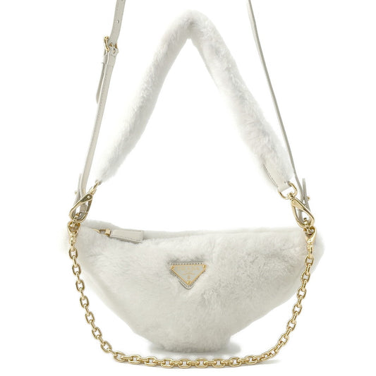 Prada ?Triangle Shoulder Bag White1BC543 Fur Leather