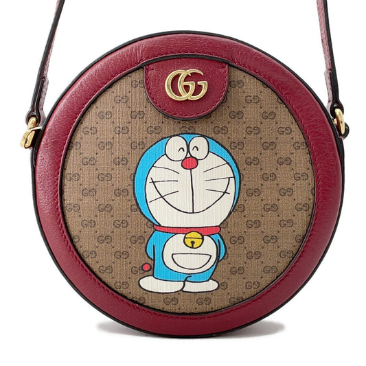 Gucci GG Supreme Round Doraemon Collaboration Leather Brown Shoulder Bag