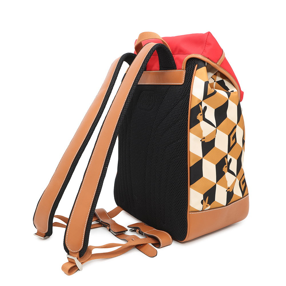 Gucci Interlocking G Backpack Red696013 Leather Nylon Brown