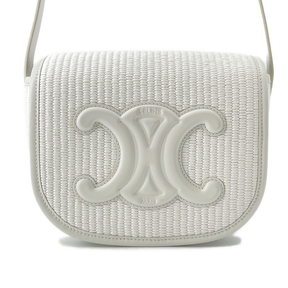 Triomphe Shoulder Bag Ebl. Ww Leather Raffia
