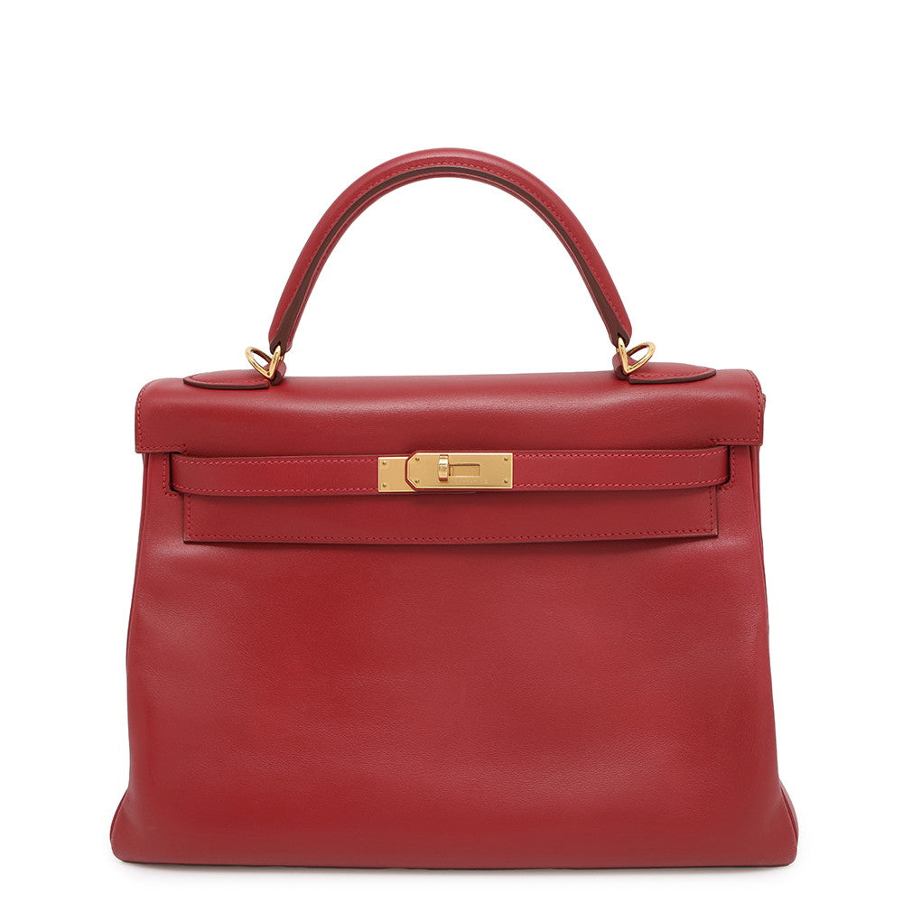 Kelly Retourne Rouge Vif Box Calf Size Leather Travel Bag