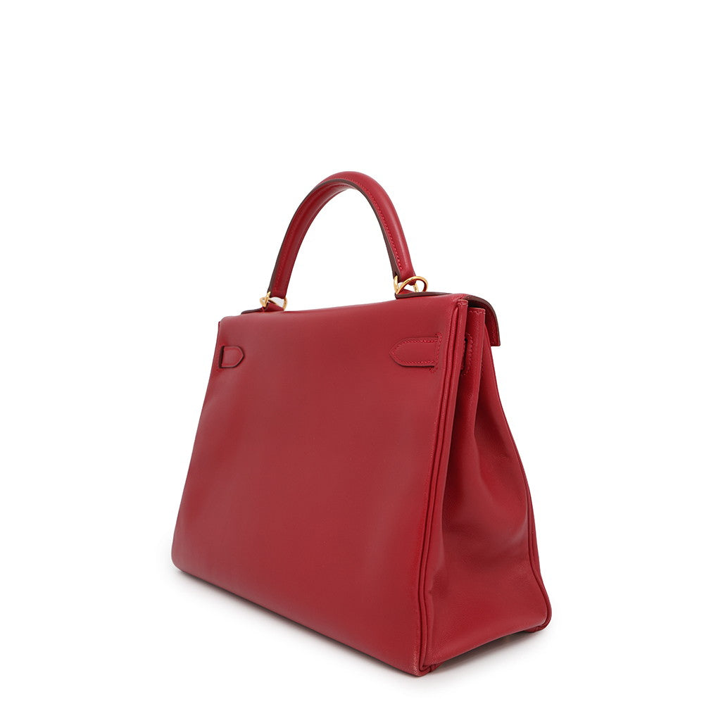 Kelly Retourne Rouge Vif Box Calf Size Leather Travel Bag