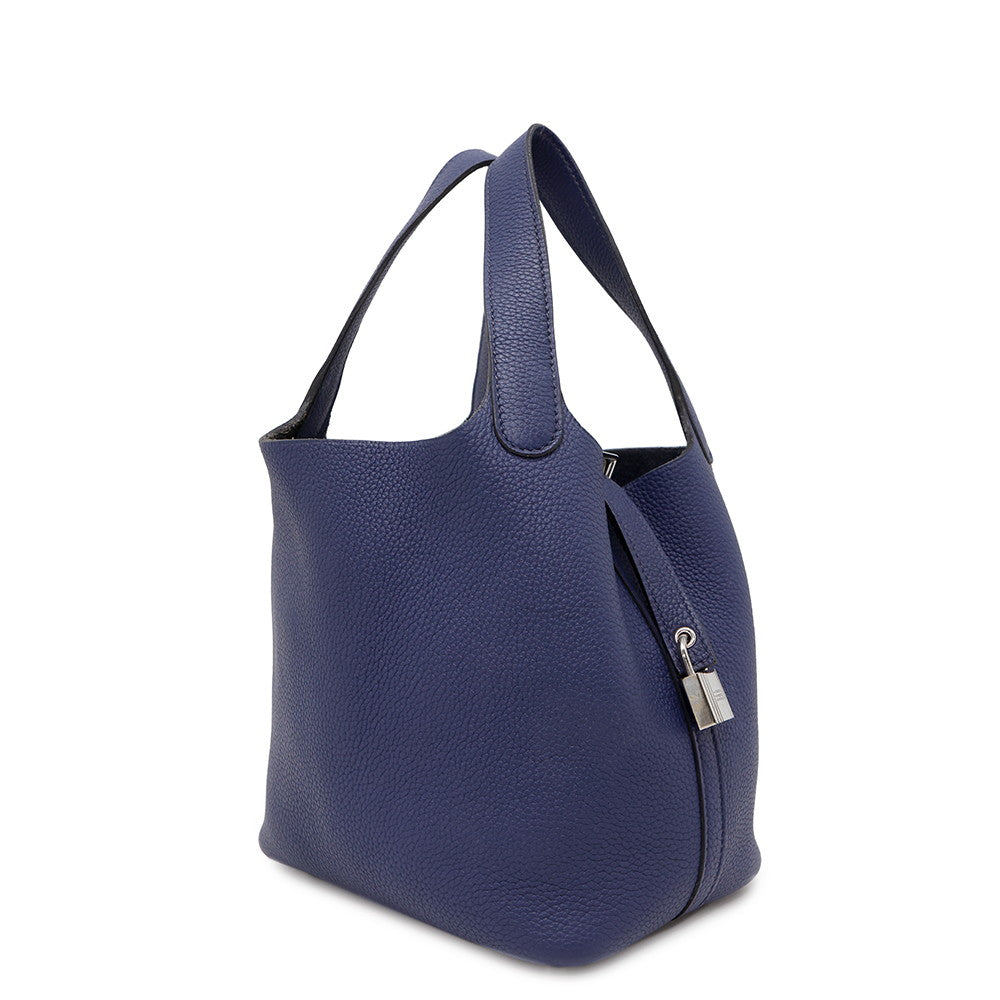 Picotin Lock Encre Taurillon Clemence Size Pm Blue Travel Bag