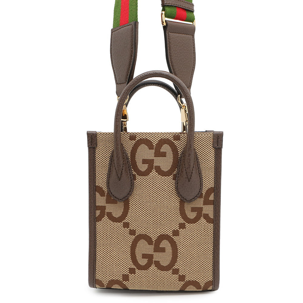 Gucci Jumbo GG 2WAY Brown699406 Size Leather Canvas Mini Shoulder Bag