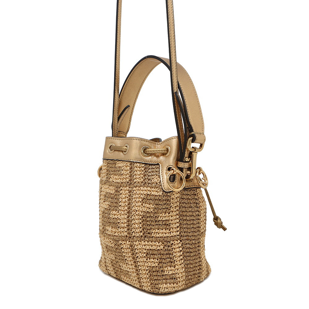 Fendi Montrezor Gold8Bs010 Straw Leather Mini Travel Bag