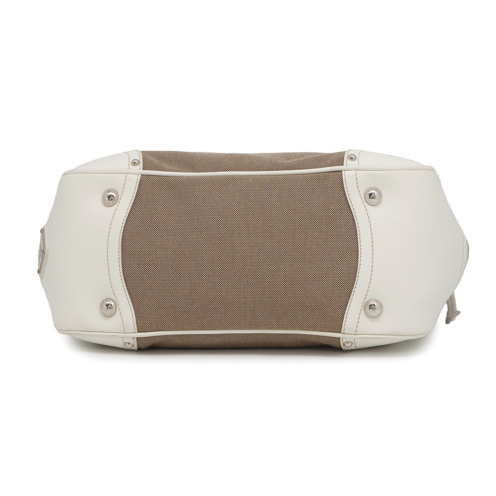 Logo Jacquard Handbag Beige Whitebr Leather Canvas Travel Bag