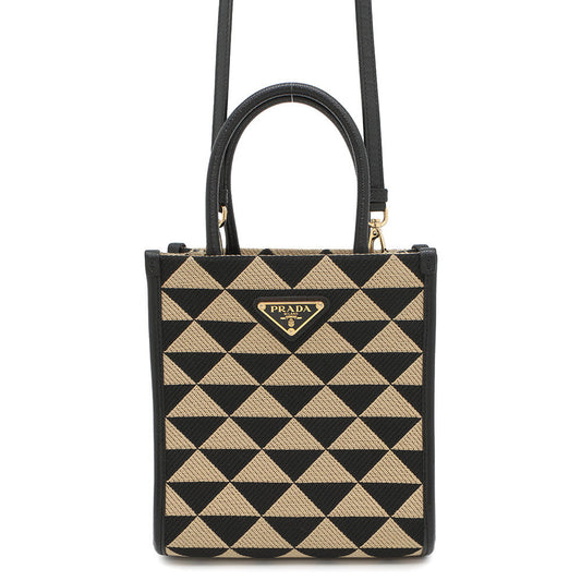 Prada ?Symbol EmbroideryFabric Bag Beige1BA355 Canvas Black Mini Bag