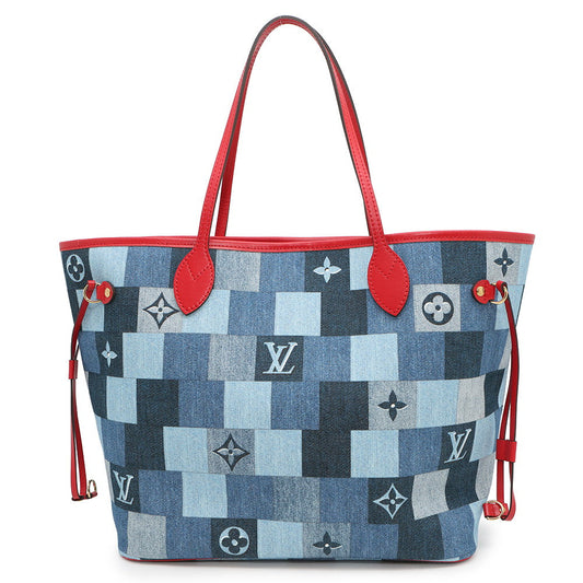 Louis Vuitton Square Patchwork Neverfull RedM44981 Denim Monogram Blue MM Tote Bag