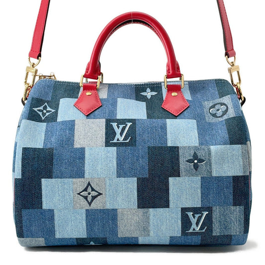Louis Vuitton Speedy Bandouliere RedM45041 Denim Monogram Blue Handbag 2