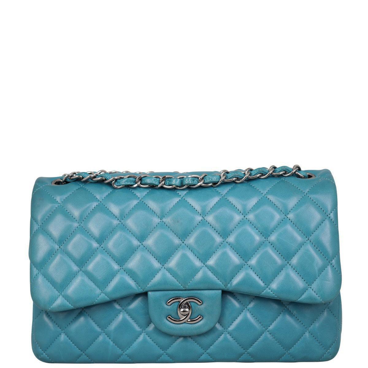 Chanel Classic Double Jumbo Peacock Handbag Blue Flap