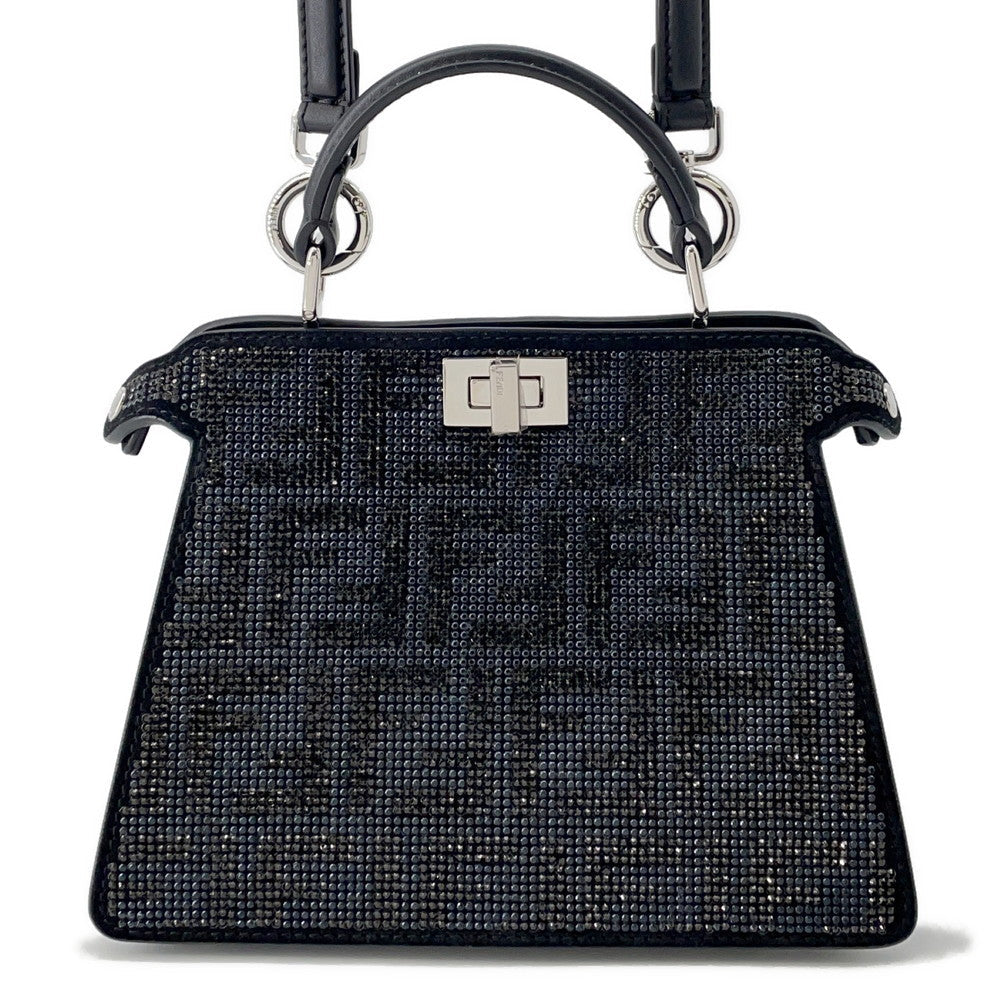 Fendi Peekaboo Crystalff Handbag 2Way Black8Bn335 Suede Travel Bag