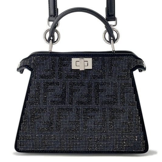 Fendi Peekaboo Crystalff Handbag 2Way Black8Bn335 Suede Travel Bag