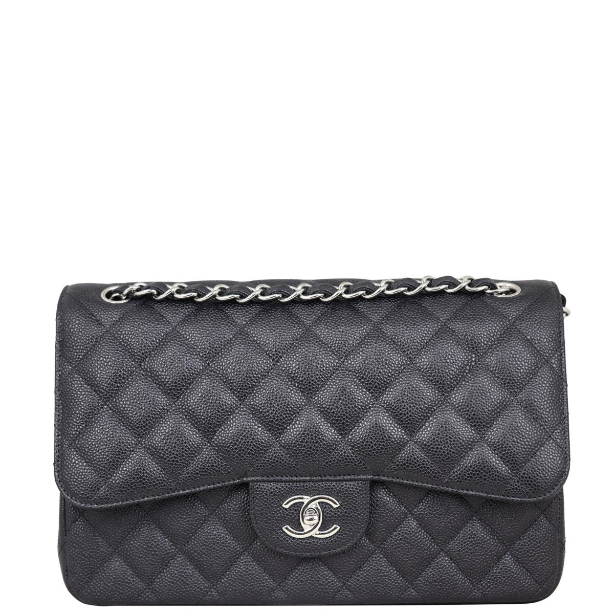 Chanel Classic Double Jumbo H Handbag Black Silver