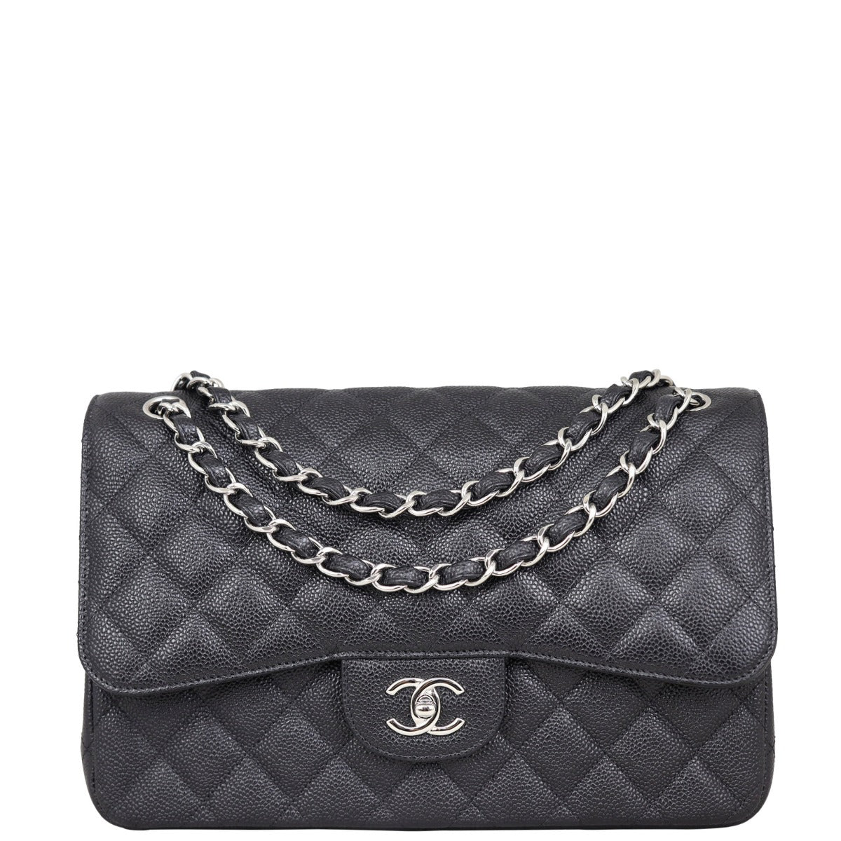 Chanel Classic Double Jumbo H Handbag Black Silver