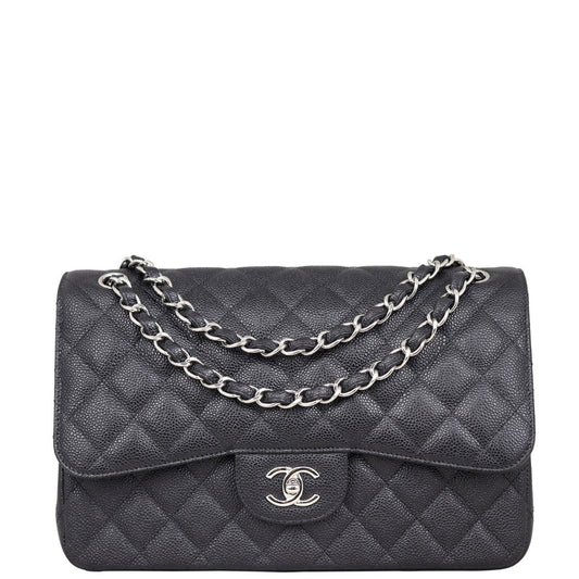Chanel Classic Double Jumbo H Handbag Black Silver