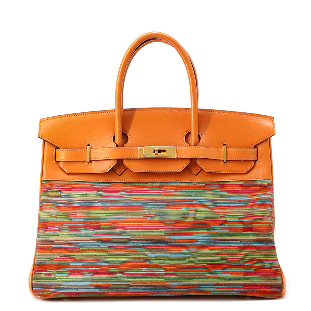 Birkin Orange Vibrato Box Calf Size Handbag Leather Travel Bag