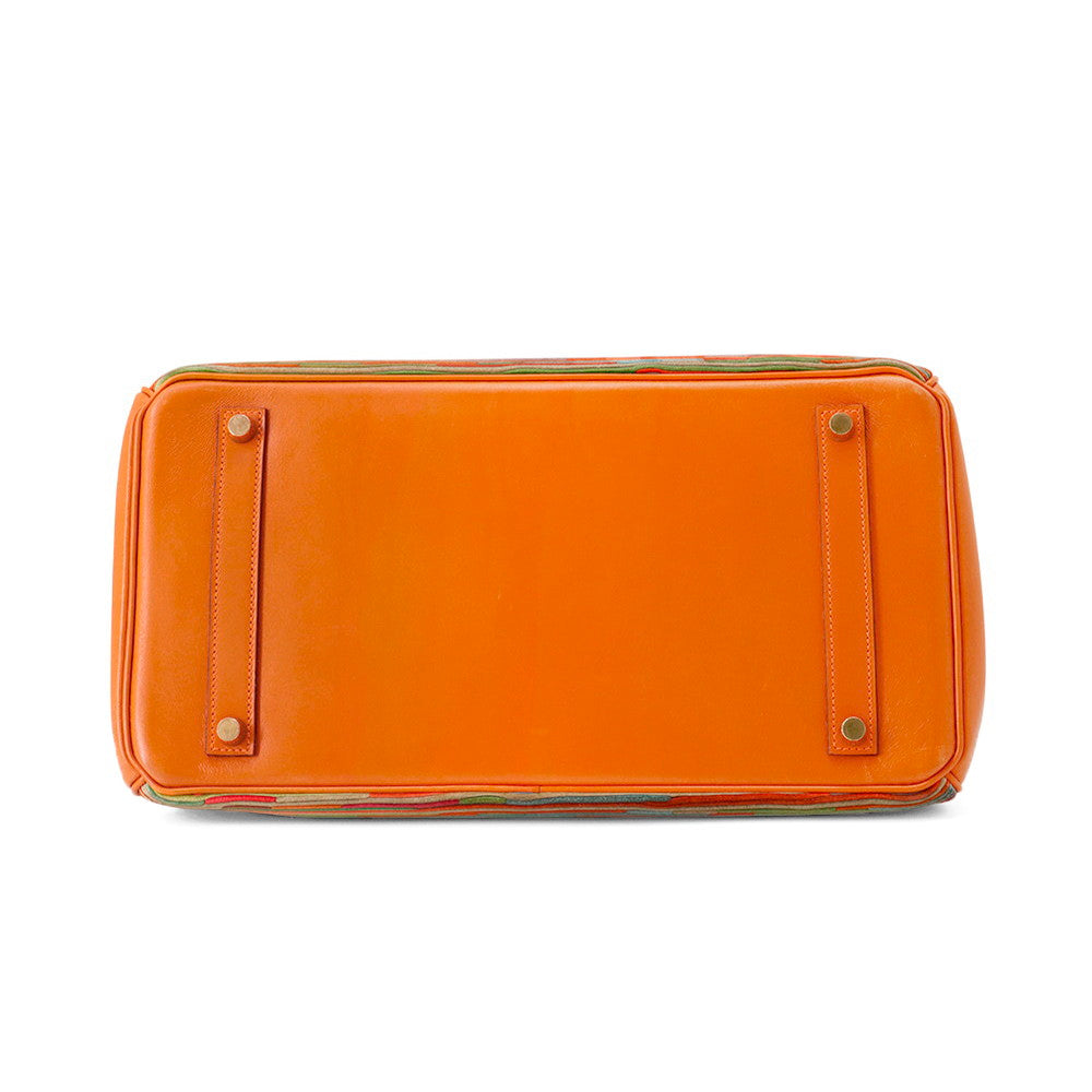 Birkin Orange Vibrato Box Calf Size Handbag Leather Travel Bag